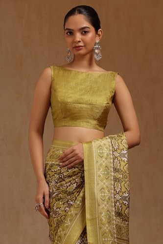 Soch Womens Light Olive Art Silk Ethnic Motif Saree