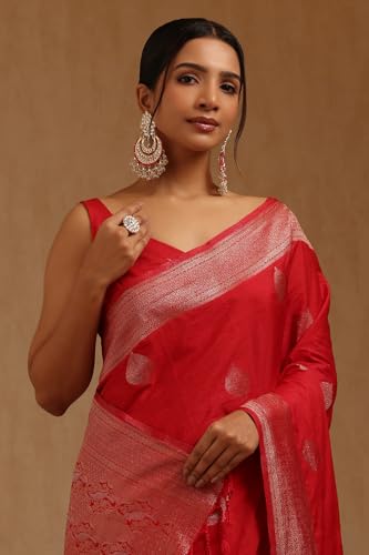 Soch Womens Red Viscose Silk Ethnic Motifs Zari Woven Saree