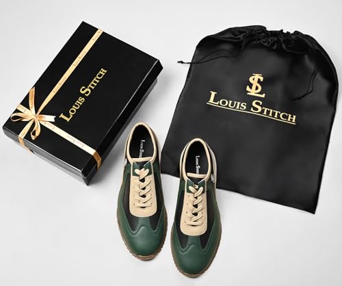 LOUIS STITCH Men’s Green and Black Casual Lightweight Lace-Up Sneakers for Men| Cushioned Comfort | Dual-Color TPR Sole | Lightweight & Comfortable Casual Lace-Up Shoes | LSP-SNK-AVI-017 | UK-11