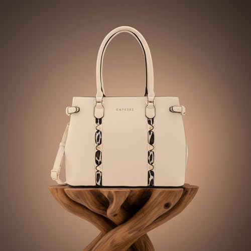 Caprese Chelsea Large Satchel Bag for Women | Elegant Multi-Compartment Office Handbag with Adjustable & Detachable Strap | Shoulder & Crossbody Sling Bag with Zipper Closure (Alpine Oat)