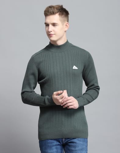 Monte Carlo Mens Solid Olive Mock Neck Full Sleeve Pullover_1240567TN-2472