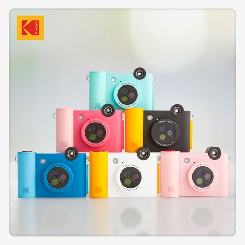 KODAK Smile+ 2-in-1 Digital Instant Camera & Photo Printer Starter Bundle - Deluxe Case + Zink 20pk Paper - 10MP, Rotating Lens - Blue