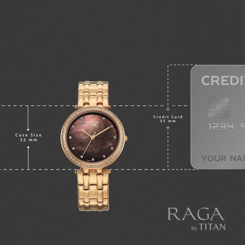 Titan Raga Allure with Brown Mother of Pearl Dial Rose Gold Fake Solid Strap Watch for Women - 2793WM01