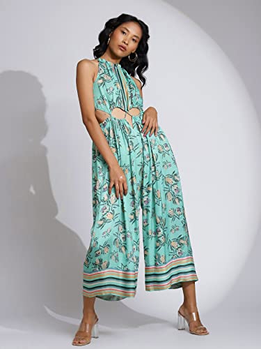 Label RITU KUMAR Mint Floral Print Cut-Out Jumpsuit