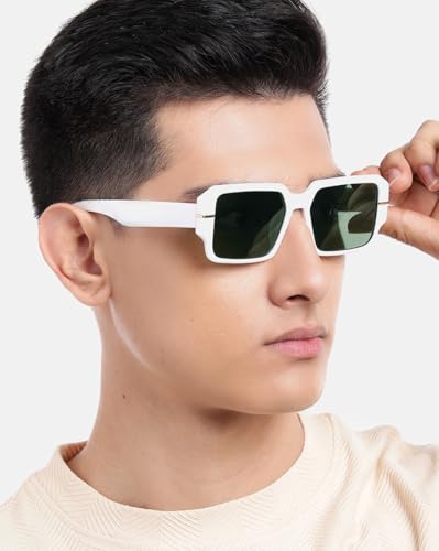 Carlton London White with Gold Toned and Green UV Protected Lens Sunglass for unisex