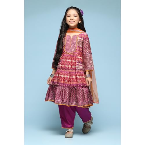 BIBA GIRL PRINTED TIRED KURTA KID(KW5386_PURPLE_13)