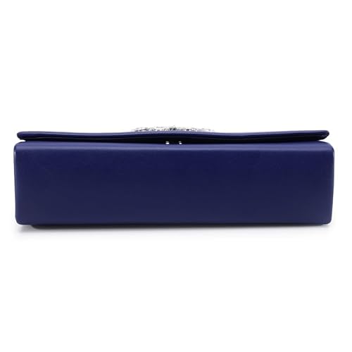 ZEVORA Women's Framed Foldover Clutch | Detachable Chain Sling Strap | Ladies Purse Wallet 08A Blue (22X14 CM)
