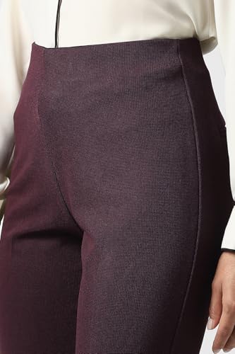 Women Maroon Textured Formal Trousers