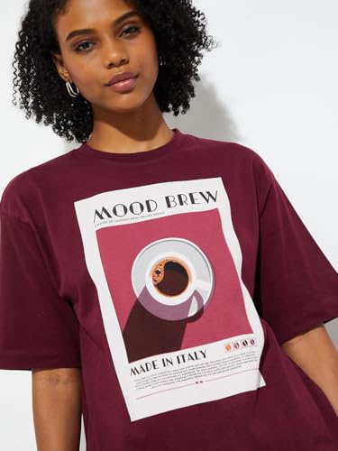 Max URB_N Women Oversized Printed T-Shirt (Red_M)