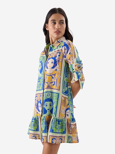 The Souled Store Official Disney: Pretty Princesses Women and Girls Long Sleeve Button Front Mini Shirt Dresses Multicolour