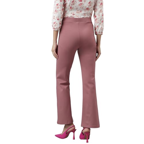 Latin Quarters Women Solid Pink Full Length Stretchable Trouser_L