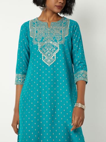 Max Women Embroidered Straight Kurta Set(Green_XL)