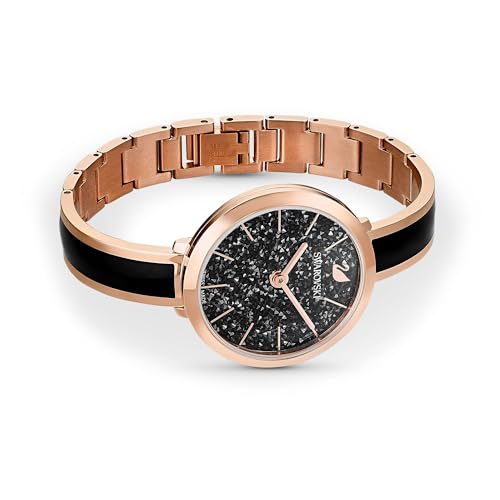 Swarovski Crystalline Delight Watch, Swiss Made, Metal Bracelet, Black, Rose Gold-Tone Finish