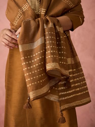 Hritika Women's Brown Silk Blend Embroidered Kurta Set with Dupatta_RE_HRKBD0200BROWN_L