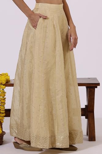 W for Woman Gold Solid Sequins Flarred Skirts (Size: M)-24AUW50501-400770