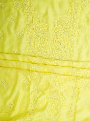 Ada Hand Embroidered Lucknowi Chikankari Unstitched Muslin Dress Material Suit Piece with Dupatta for Women with Zari Work 01A795829 Lemon