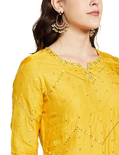 BIBA Women Embroidery Relaxed Salwar Kurta Dupatta(SKD7303_Yellow_32)
