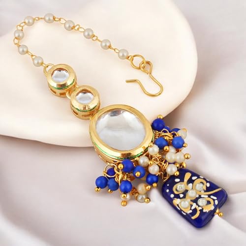 Lucky Jewellery 18K Gold-Plated Back Meenakari Kundan Necklace | Elegant Blue Color Necklace Set for Women & Girls (1110-J5SK-1633-B)
