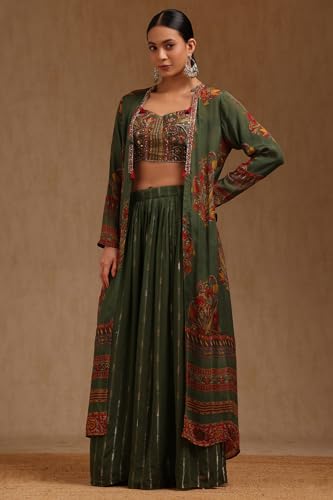 Soch Womens Green Chinon Ethnic Motifs Co-Ord Set With With Beads and Stones