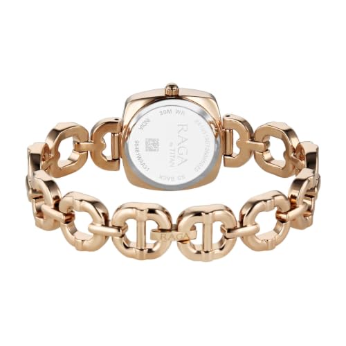 Titan Raga Showstopper 5.0 Quartz 3 Hands Shaped White MOP Dial, Rose Gold Strap Watch for Women - 95481WM01