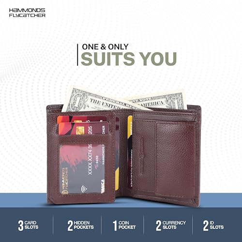 HAMMONDS FLYCATCHER Wallet for Men Leather Original, Mens Wallet, Leather Wallets for Men Stylish, Bi-Fold Wallets for Man, 3 Card Slots, 2 ID Slots, Coin Pocket, Gift for Mens - Croc Redwood Brown