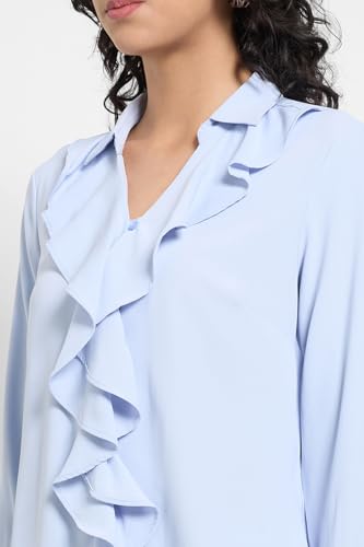 Annabelle by Pantaloons Women's Solid Regular Fit T-Shirt (SS25WWANTWV00056W57A167_Skyway