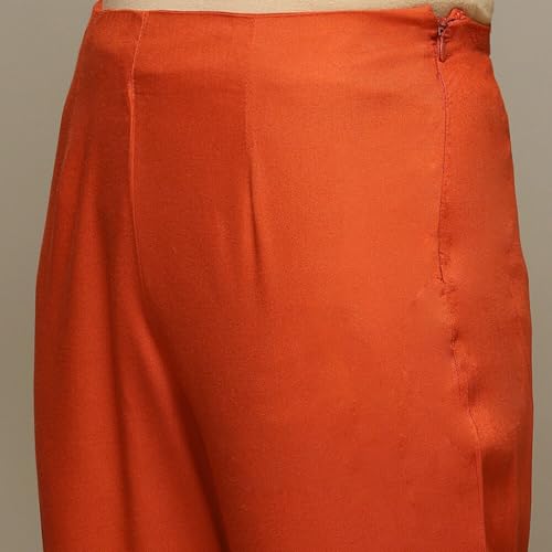 BIBA Women's Burnt Orange Rayon Straight Kurta Pants Suit Set_42