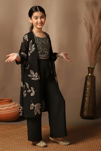 Fashion Dream Girl's Georgette Embroidered Salwar Suit Set|Suit for Girls|Salwar suit for kids|Ethnic Wear|Indo Western Set (FDGSET00504 BLK 36_Black_11-12 Years)