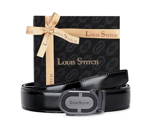 LOUIS STITCH Premium VT Leather Men's Auto Lock Belt | No Holes Belts for Men | Leather Belt for Gents (LSBE-SY-ALJB32-ALGB)