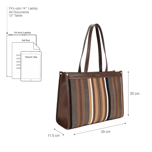 Fastrack Cocoa Weave Laptop Tote Bag for Women |Faux Leather Work Tote with Knit Front Detail | Dual Carry Handles & Detachable Adjustable Strap | Zipper Closure | 14" Laptop Sleeve & Organiser Pocket