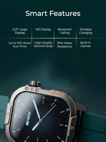 inear INWATCH+ 2.01 Smartwatch | Bluetooth Calling with Wireless Charging | 100 Hrs Battery | IPX4 Water Resistant | Fitness Tracker | Heart Rate & Sleep Monitor | Android & iOS Compatible | Green