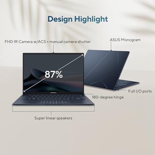 ASUS Zenbook 14 (2026),Smartchoice,Intel Core Ultra 9 285H,32GB RAM,1TB SSD,OLED,Touchscreen,14"(35.5 cm),Win 11,M365 Basic(1Y)* Office 24,Ponder Blue,1.28 Kg,UX3405CA-QL1016WS,Thin & Light Laptop