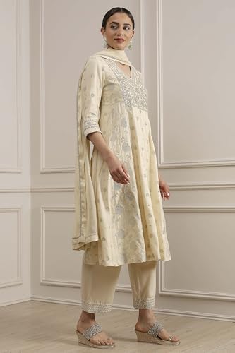 Biba Women's Natural White Silk Straight Yarndyed Suit Set