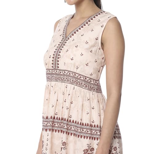 Biba Women's Cotton Tiered Mid-Calf Length Casual Dress (WABISABI3015SS25WHTRST_White-Rust