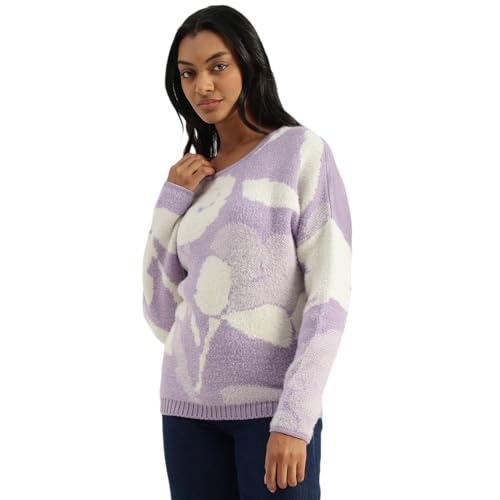 United Colors of Benetton Women's Nylon Round Neck Sweater (25A1099W3M78IL38_Purple