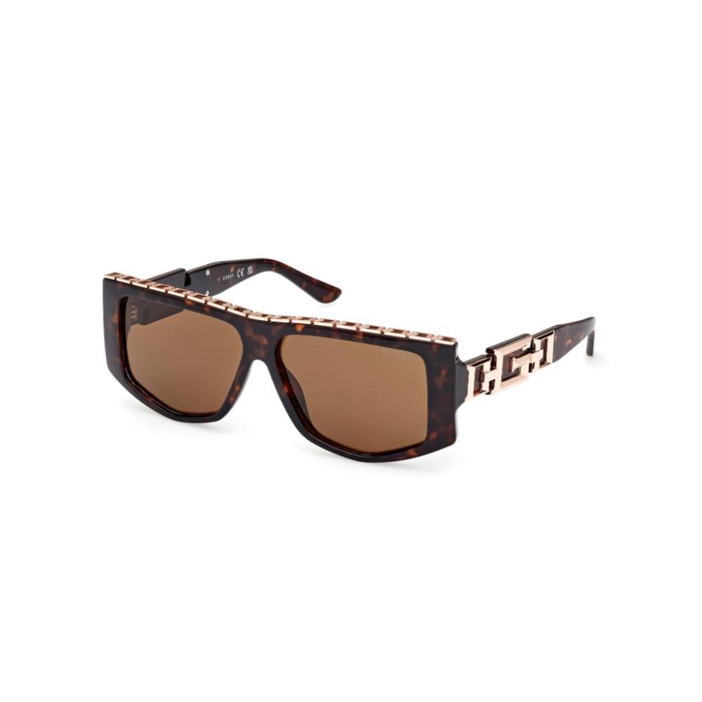 Guess sunglasses| 100% UV protected | Solid | Full Rim | Pentagon | Women | Large | Shiny Rose Gold-Shiny Dark Brown Demi Alloy Metal Frame | Solid Brown Lens