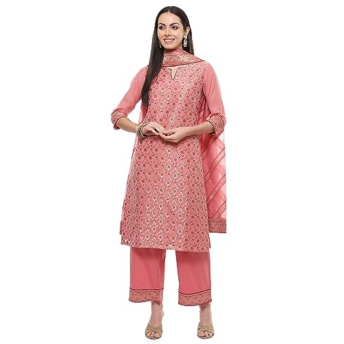 Biba WOMEN YARNDYED STRAIGHT SALWAR KURTA DUPATTA(SKDBANARASI8851_BLUSH PINK_34)