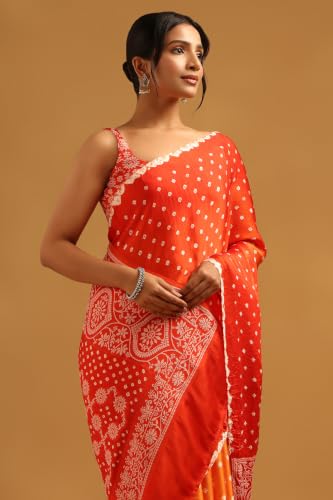 Soch Womens Orange Modal Silk Tie Dye Bandhani Saree