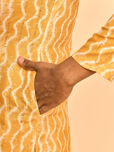 DIWAS BY MANYAVAR Men's Art Silk Leheriya Print Kurta Set (Yellow,XXL)