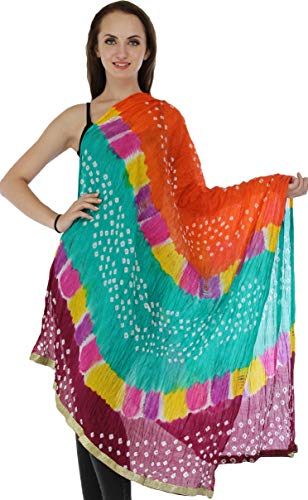 Exotic India Women's Silk Dupatta (SWI09_Spicy Orange_Free Size)