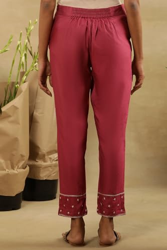 W for Woman Folksong Strechable Slim Pants for Women | Trousers for Women Magenta Haze