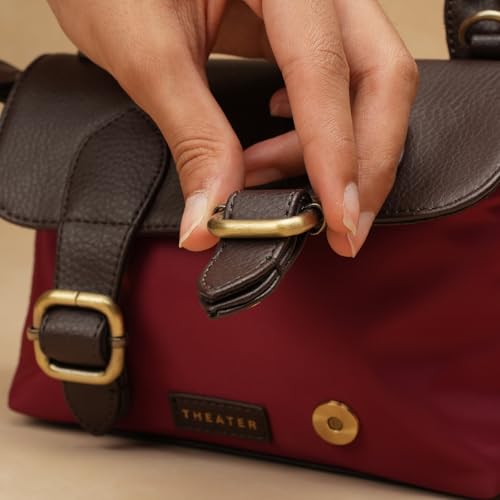 Theater Explorer Tweed Maroon Crossbody Duffle Bag for Women | Structured Elegant Shoulder Bag |with Adjustable & Detachable Strap | Everyday Handbag for Casual & Work Use