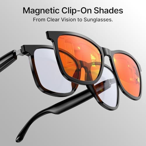 pTron Orbis Urban Smart Clip-On Smart Glasses w/Bluetooth V5.4, Open Ear Music, Handsfree Calls, Protects Eye from Blue Light Emitted from Digital Screens, 8Hrs Playtime, Connect with Phones