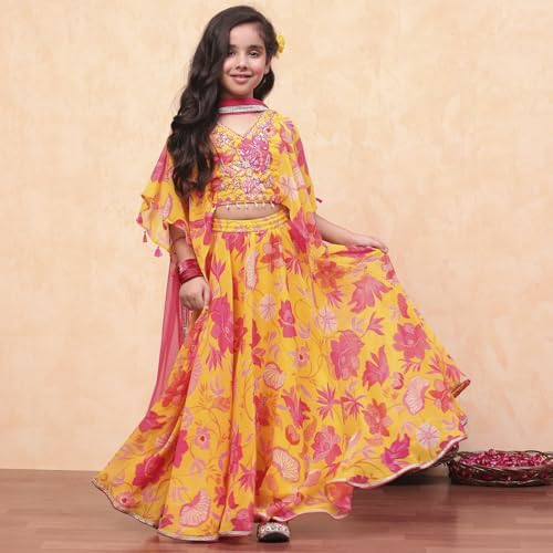 Biba Girls Yellow Polyester Printed Flared Lehenga Set_2-3Y