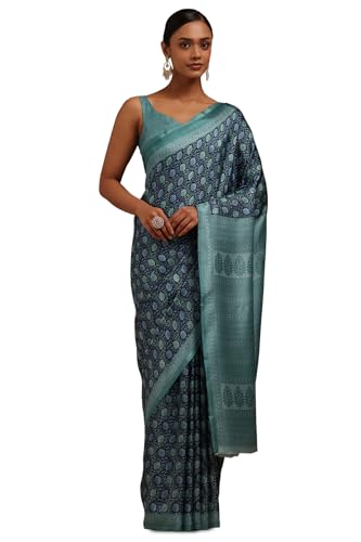 Soch Womens Teal Art Silk Floral Print Saree