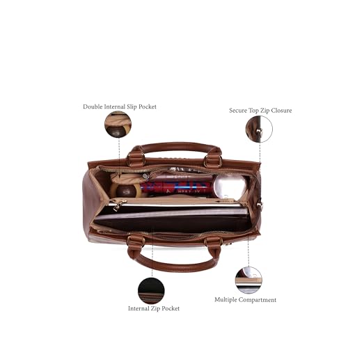 Caprese Shibori Medium Satchel Bag for Women | Printed Faux Leather Shoulder Bag with Adjustable & Detachable Strap | Multi-Compartments | Zipper Closure | Everyday Office, Travel & Casual Use (Brown)