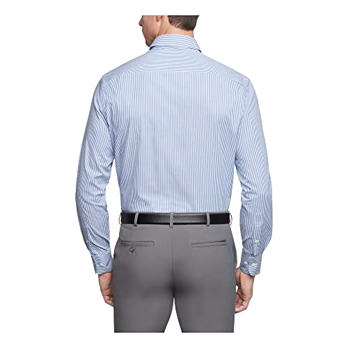 Van Heusen Men's Pinpoint Regular Fit Stripe Button Down Collar Dress Shirt, Blue, 17.5" Neck 36"-37" Sleeve
