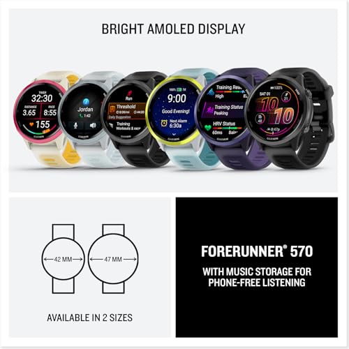 Garmin® Forerunner® 570, 47mm, Advanced GPS Running and Triathlon Smartwatch, AMOLED Display, Training and Recovery Features, Indigo Aluminum with Translucent Imperial Purple/Indigo Band
