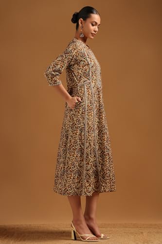 Soch Womens Mustard Cotton Paisley Print Dress