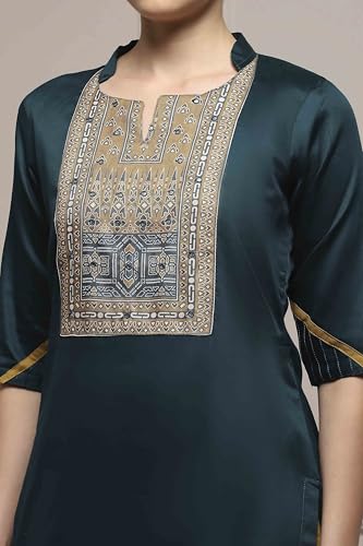 Biba Women Blue Cotton Printed Embroidered Unstitched Suit Set_FREE SIZE